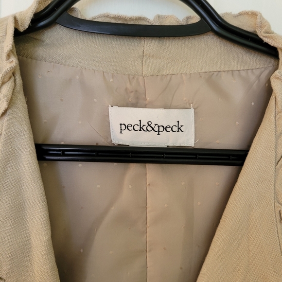 Peck & Peck Tan Linen Blazer One Button Closure Lined Ruffle Detail Size XL - Picture 2 of 12